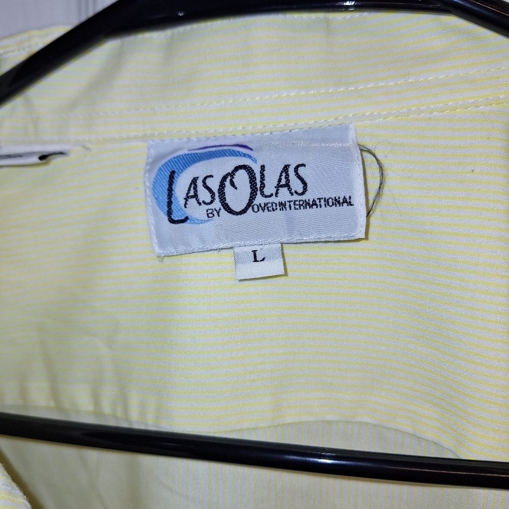 Light Stripes Sunshine Yellow Embroidered Rhinestone Button Up Shirt L - Picture 3 of 4